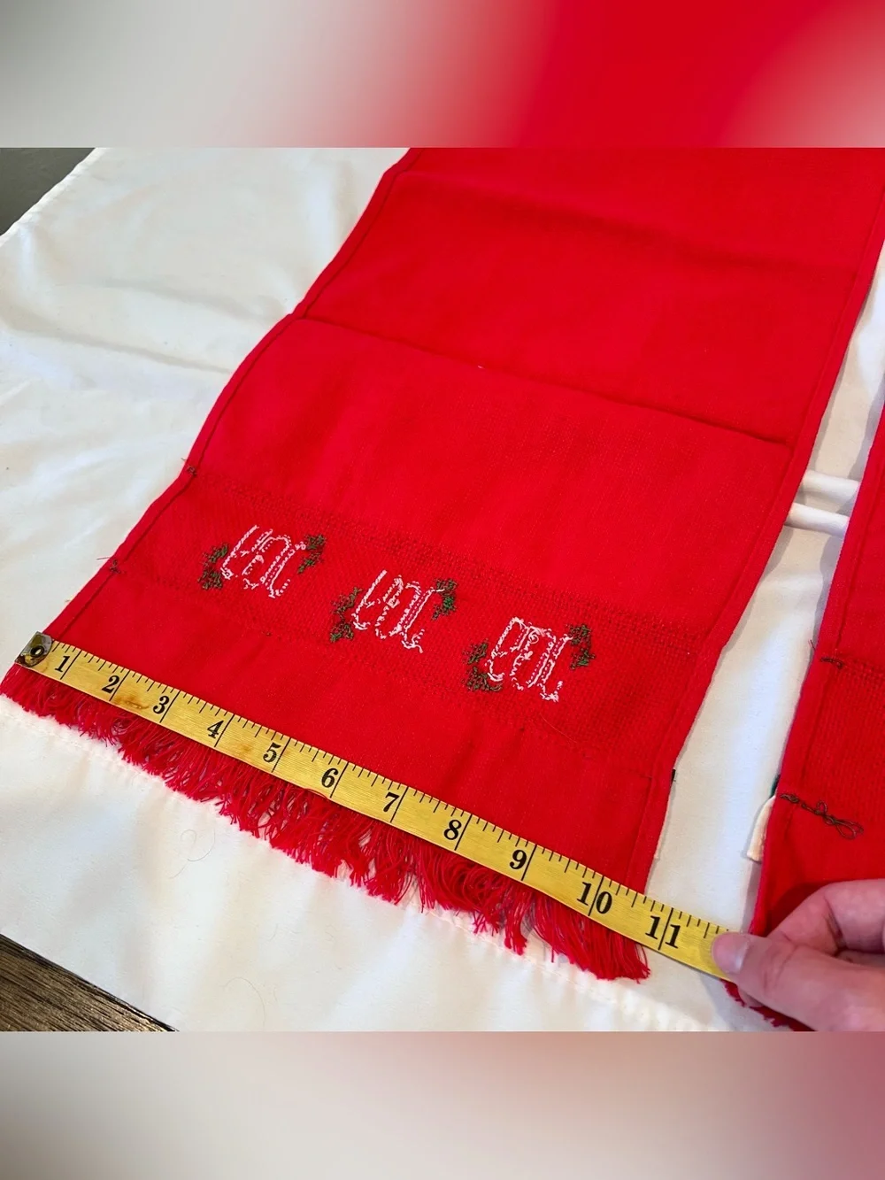 Vintage Christmas JOY Hand Towels Set Red Holiday Decor